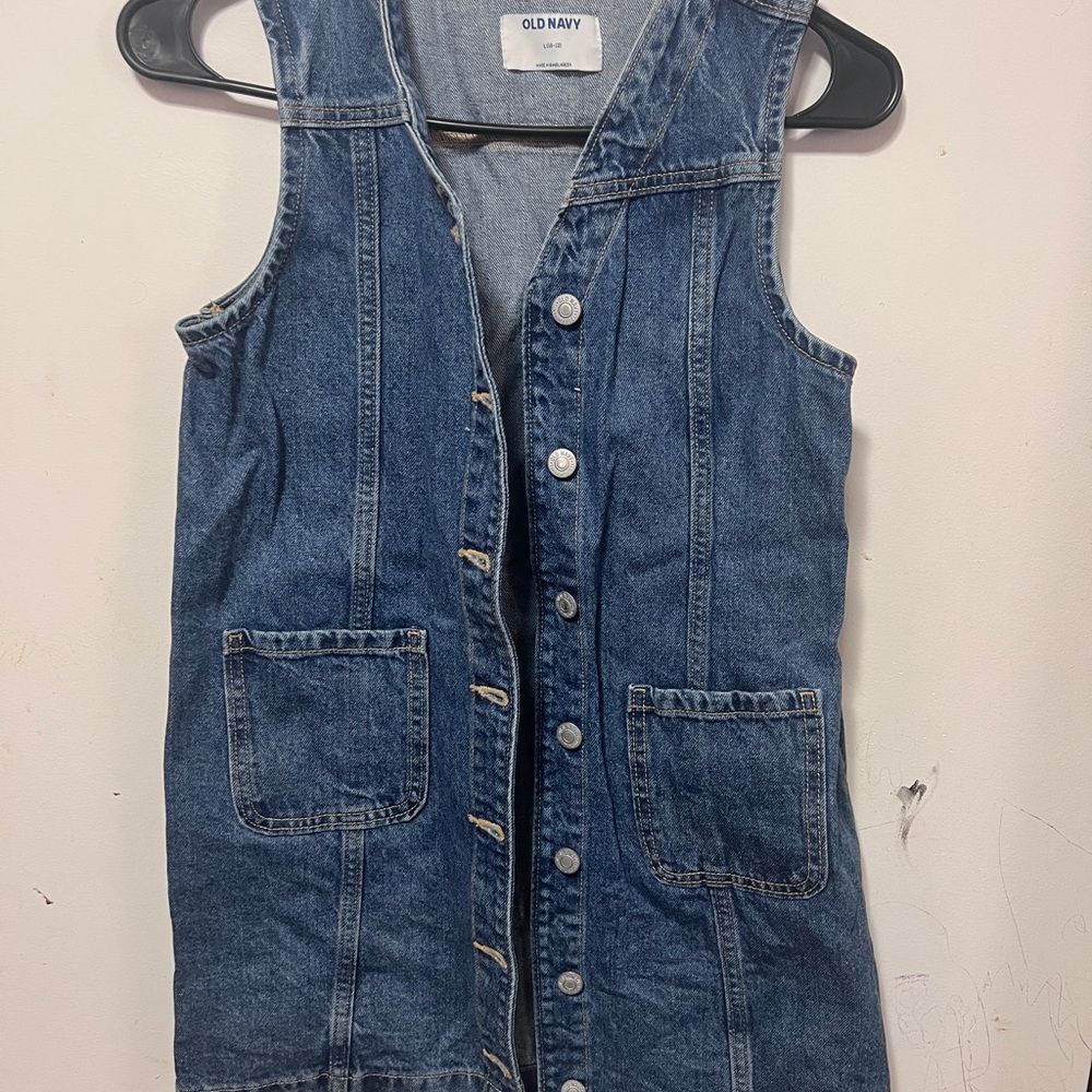 Old Navy Denim Button-Front Vest Dress - Blue L(10-12)